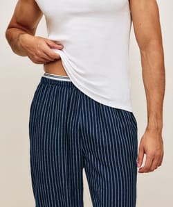 Striped pants with integrated belt;