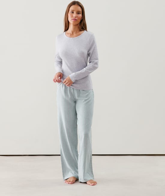 Striped flannel trousers;