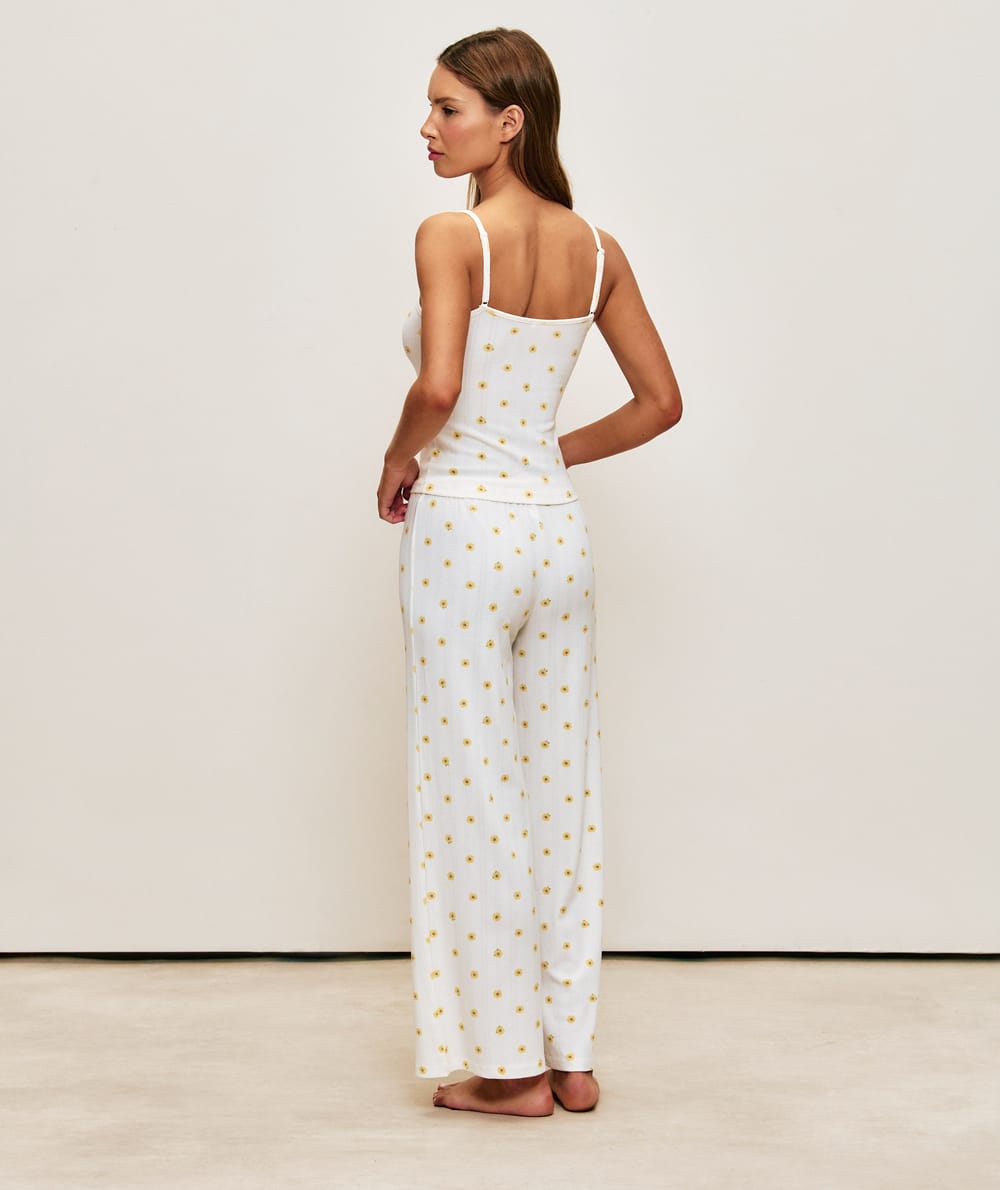Straight jersey trousers with flowers;