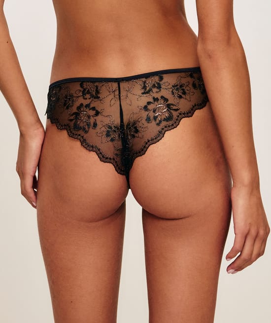 Tanga en mesh avec broderie florale;