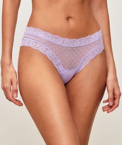 Cheeky in mesh and lace with polka dot embroidery;