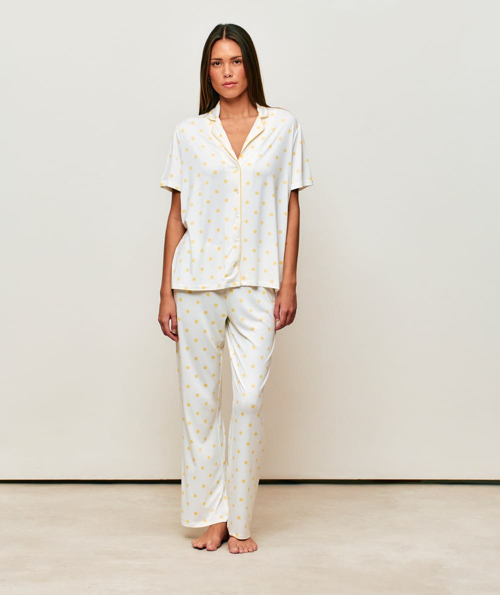 Set chemise &agrave; manches courtes et pantalon en jersey &agrave; pois jaunes;