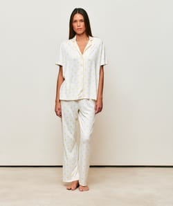 Set chemise &agrave; manches courtes et pantalon en jersey &agrave; pois jaunes;
