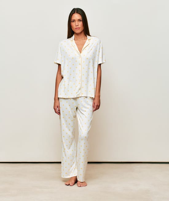 Set chemise &agrave; manches courtes et pantalon en jersey &agrave; pois jaunes;