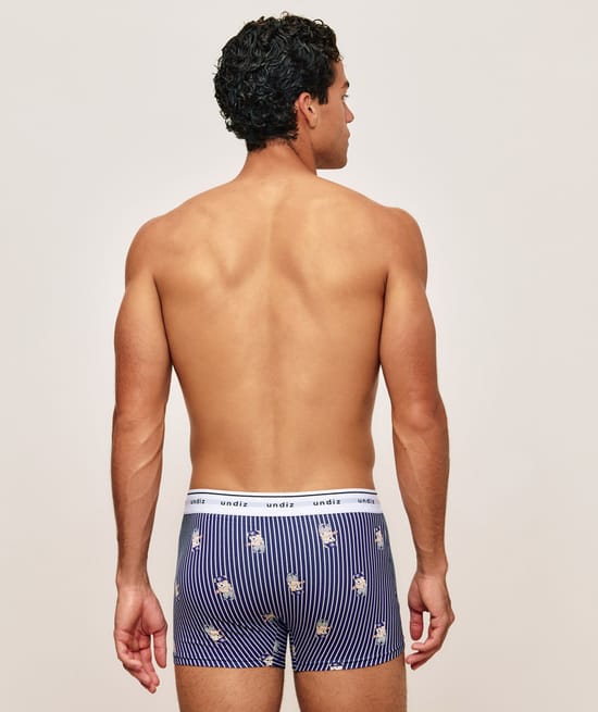 Striped cotton boxers with bear pattern;