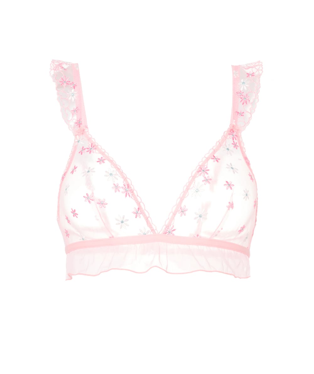 Triangle bra with embroidered floral patterns;