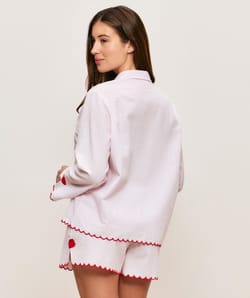 Short en coton &agrave; rayures motifs bouches;