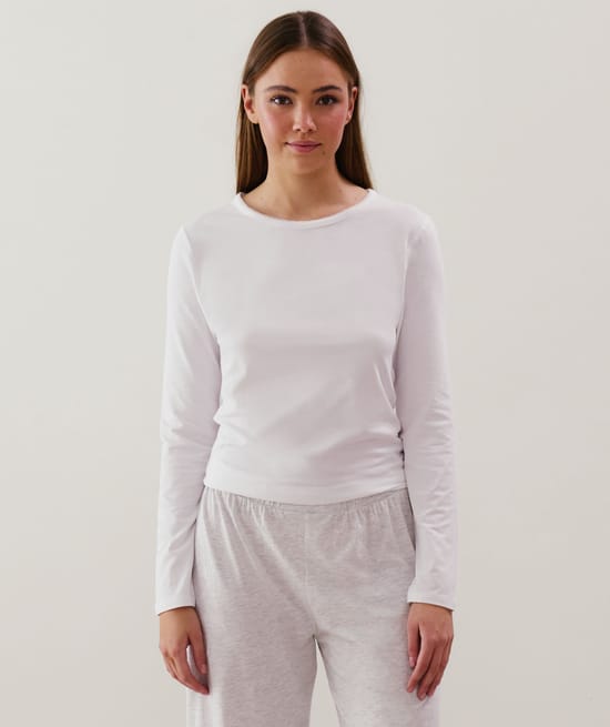 Top en jersey blanc cassé;