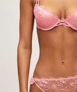 mesh push-up bra with floral embroidery and bows;