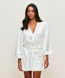 Satin kimono with tie belt and Bride embroidery;