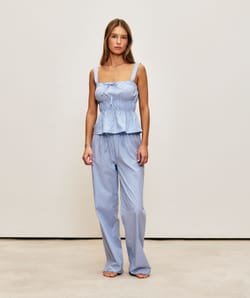 Striped cotton poplin trousers;