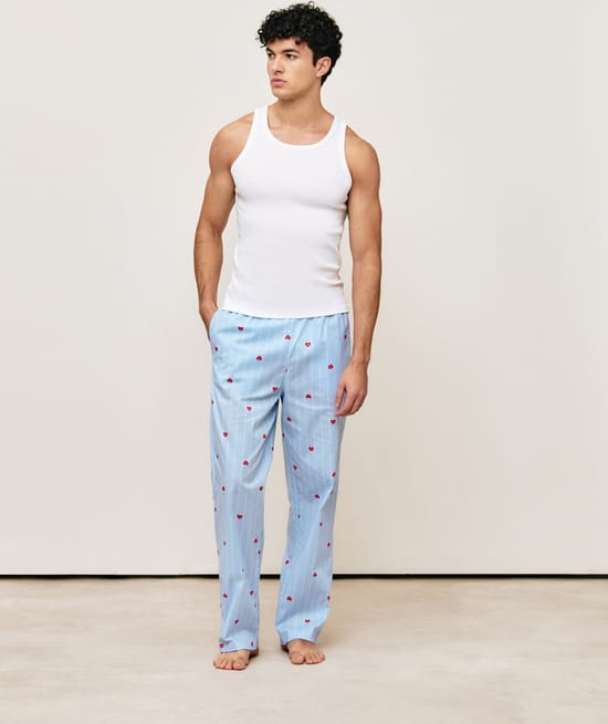 Pantalon &agrave; rayures motif c&oelig;urs;