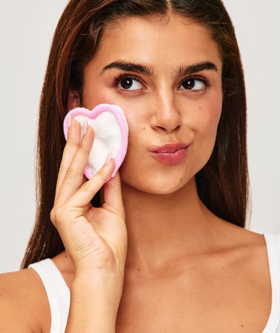 Reusable heart-shaped makeup remover pads;