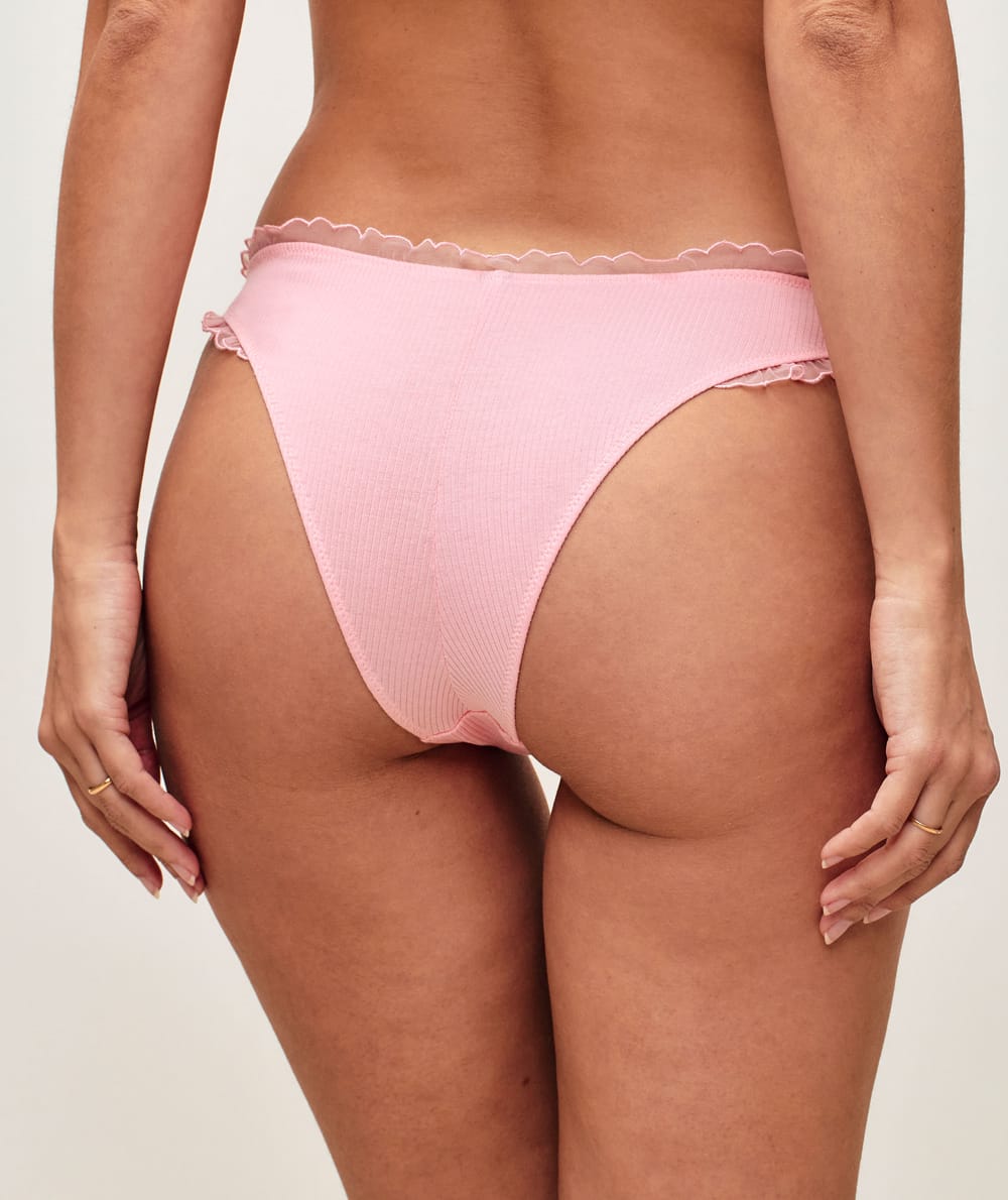 Cotton thong embroidered peach 'Peachy';