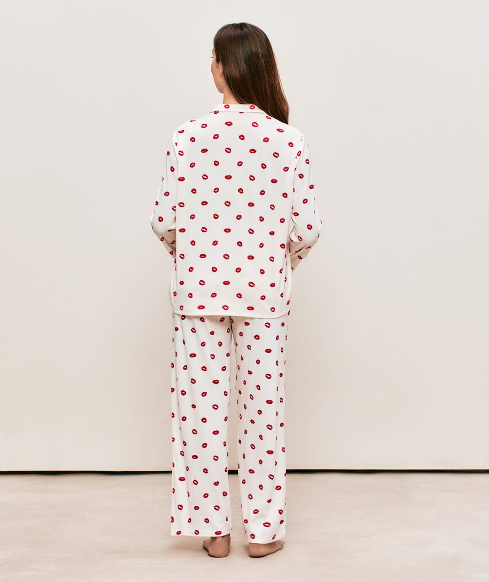 Ribbed jersey trousers with lip pattern;