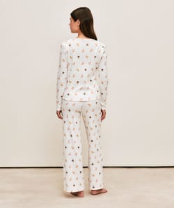 Bear print jersey T-shirt cardigan;