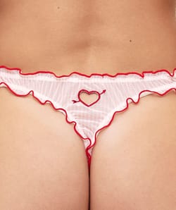 String fronc&eacute; en mesh &agrave; rayures avec broderie c&oelig;ur;