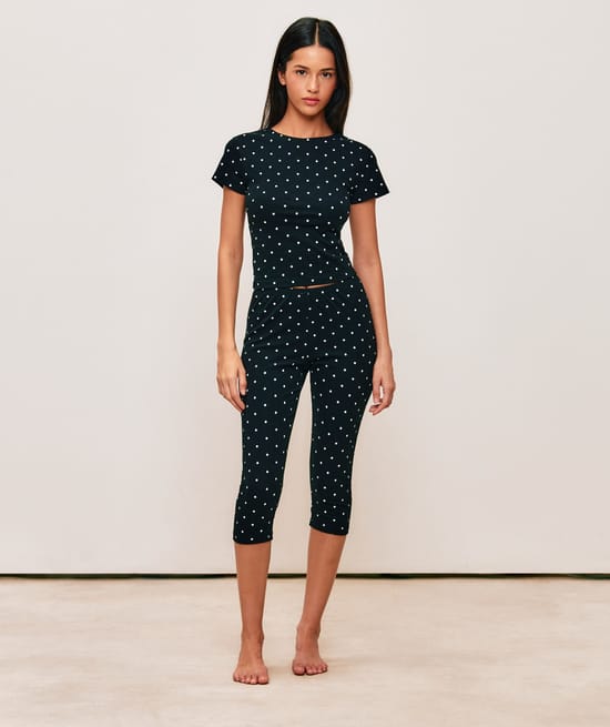 Printed jersey polka dot halter neck t-shirt;