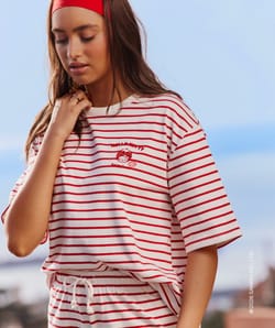 Thick jersey striped T-shirt with Hello Kitty embroidery;