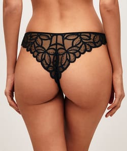 Mesh thong with floral embroidery;