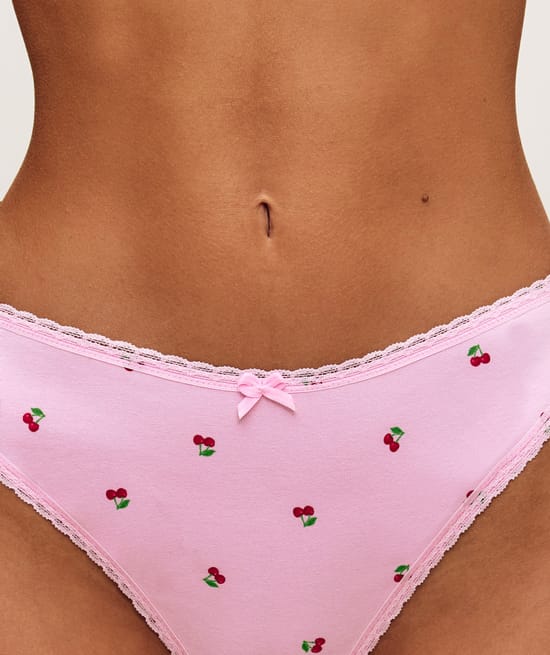 Cotton thong with cherry print;
