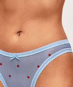 Mesh thong with heart print;