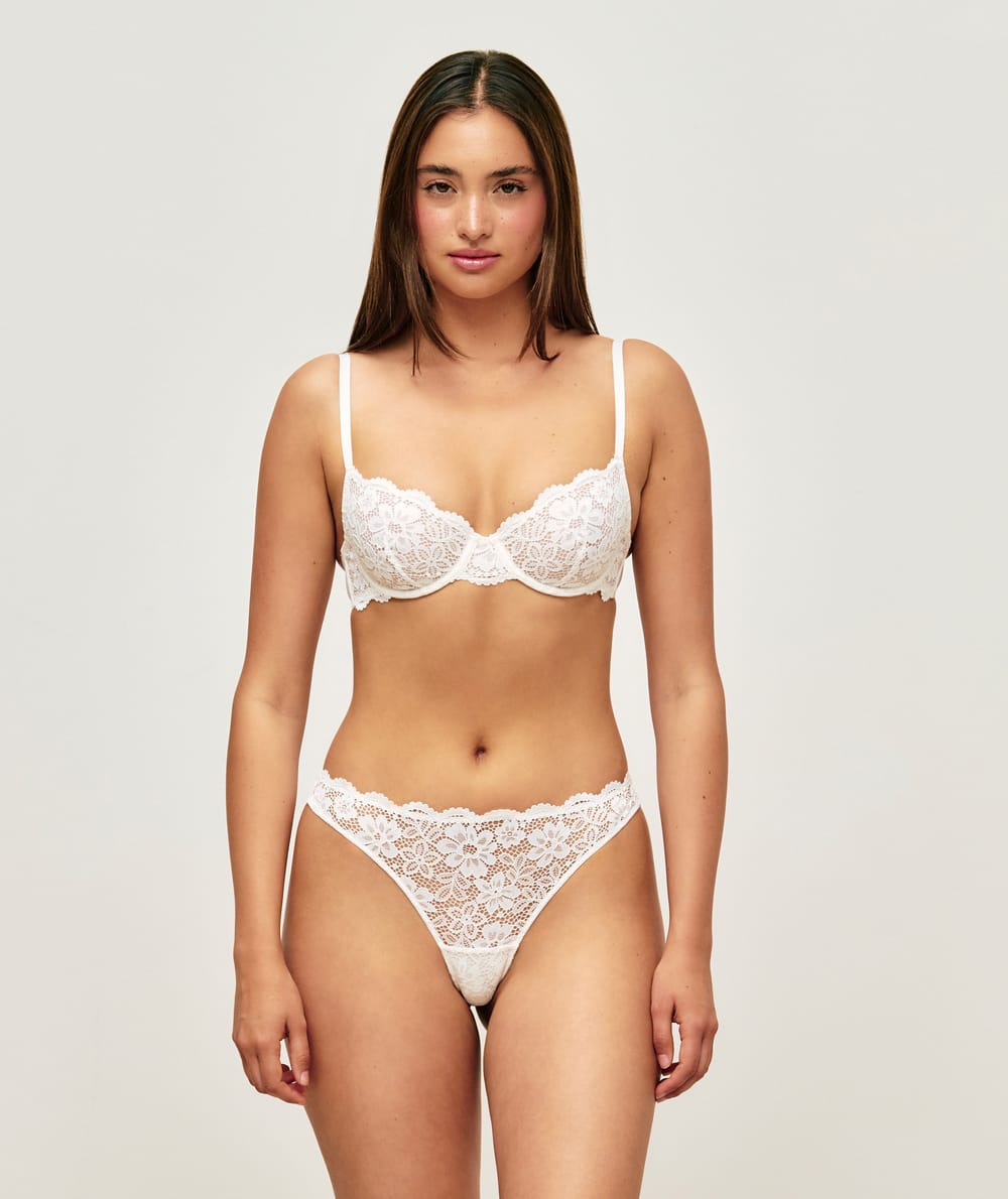Floral lace balconette bra;
