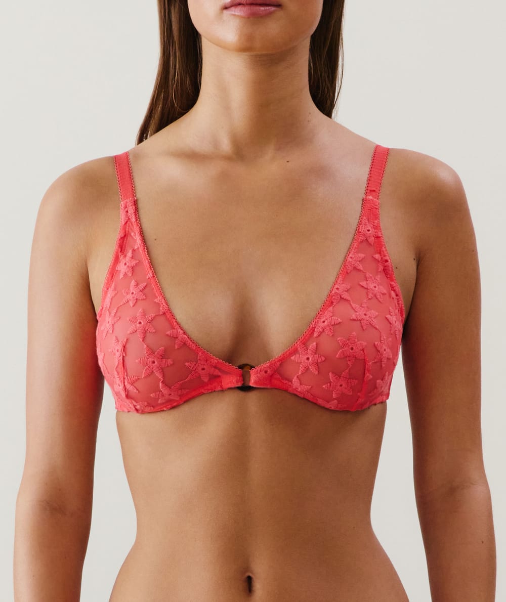 Soutien-gorge triangle foulard avec broderies rose;