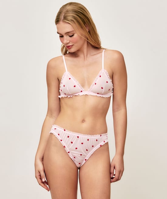 Heart pattern tulle triangle bra;