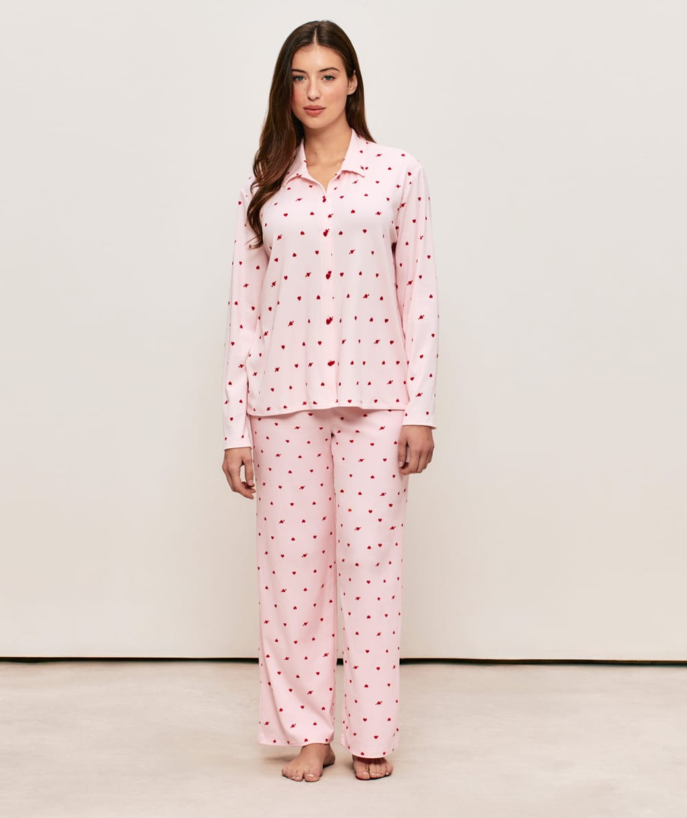 Ribbed jersey trousers with heart pattern;