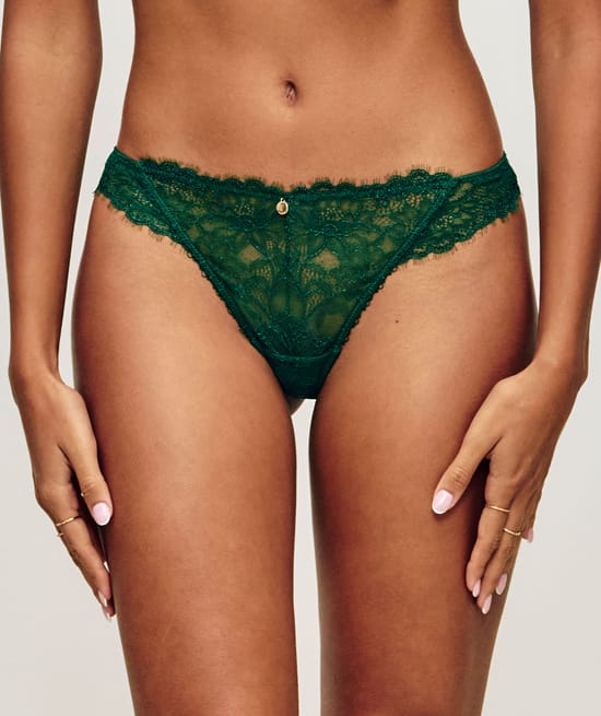 Lace thong with embroidery;