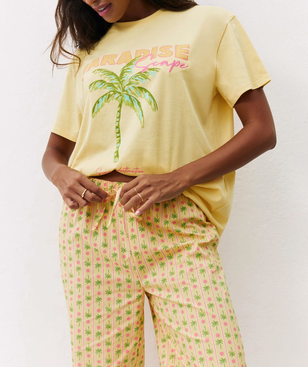 Pantalon droit à motifs;