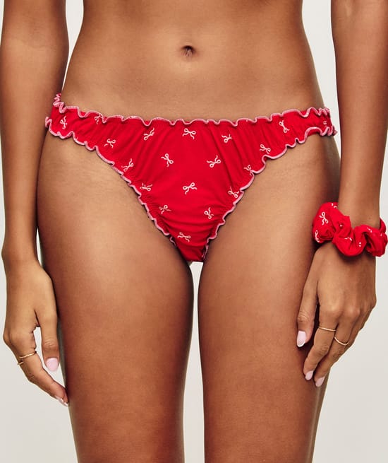 Thong and scrunchie set with bow pattern;