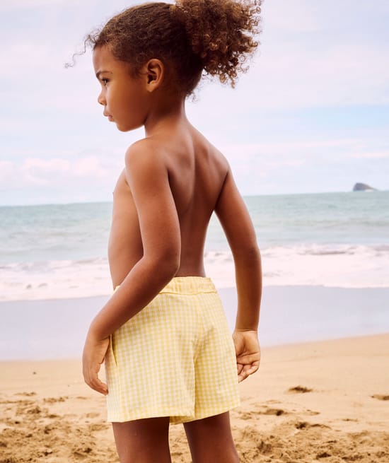 Shorty swimwear with embossed gingham pattern;