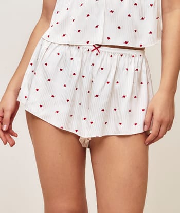 Satin shorts with heart pattern;