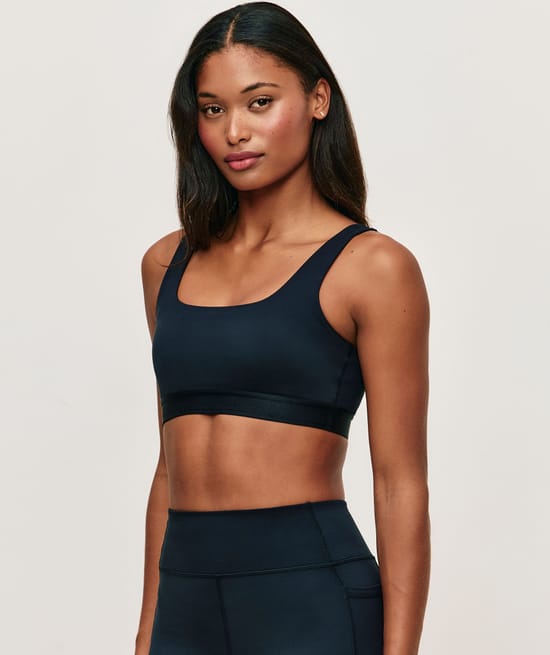 Black microfibre sports bra;