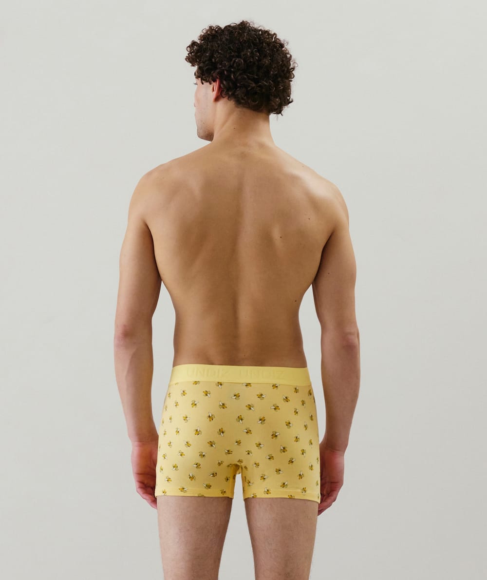 Yellow pattern boxer shorts;
