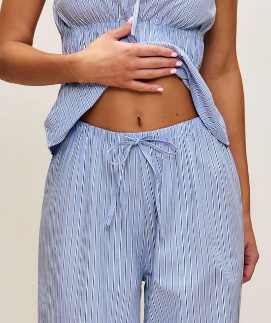 Striped cotton poplin trousers;