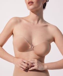 Strapless and wire-free adhesive bra;