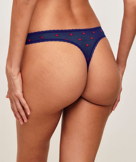 Mesh string with heart embroidery;