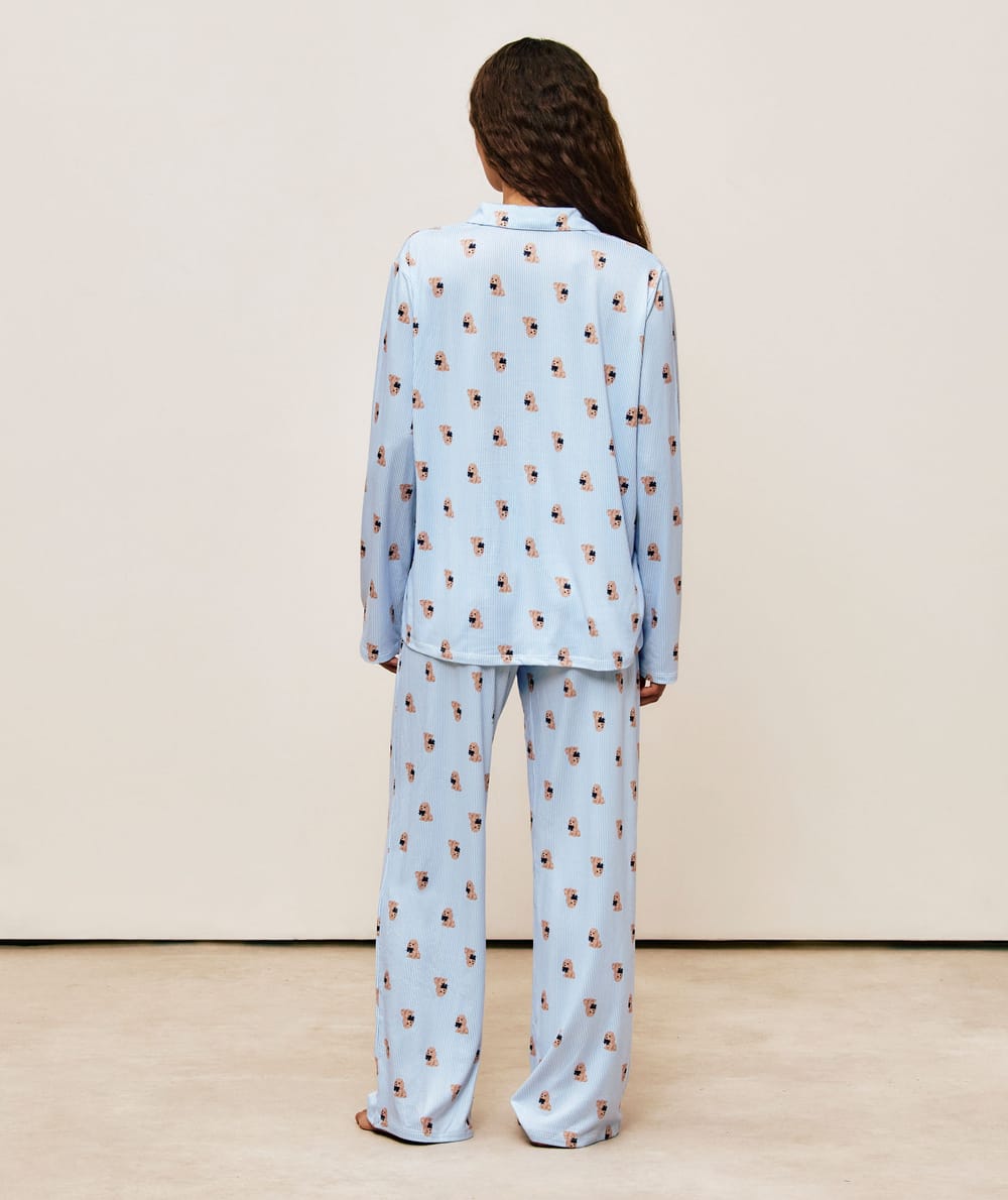 Shirt and pants set with stripes and small dogs;