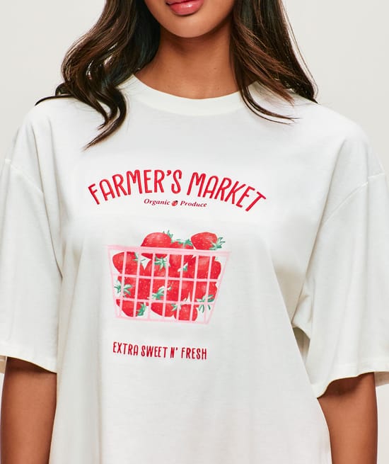 T-shirt manches courtes oversize en jersey imprim&eacute; "Farmer's market";