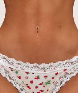 Cotton thong with strawberry patterns;