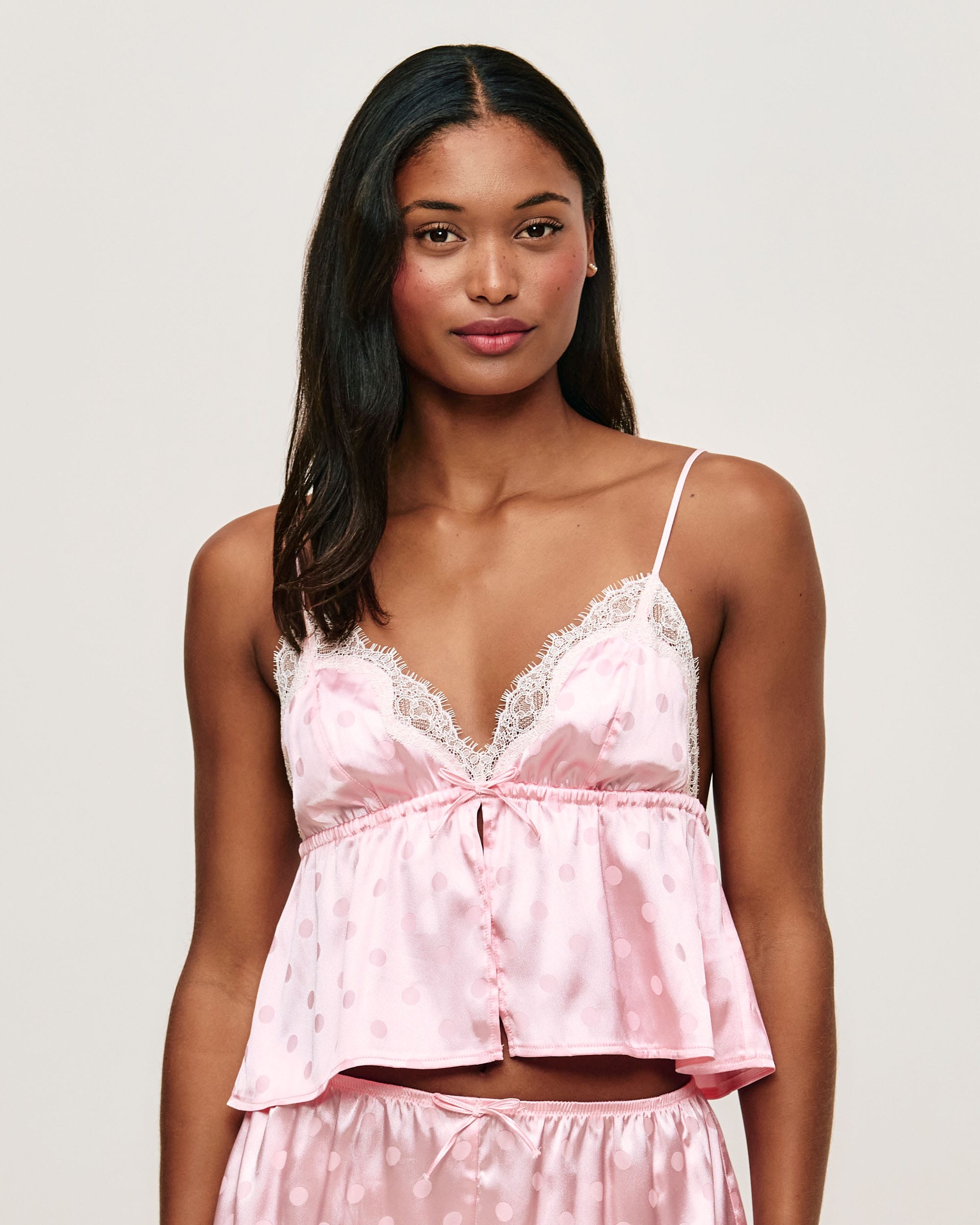 Satin and lace cami with polka dot pattern - pink - Undiz