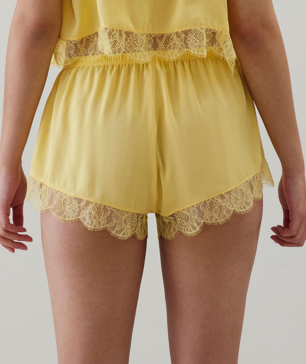 Satin and lace shorts;