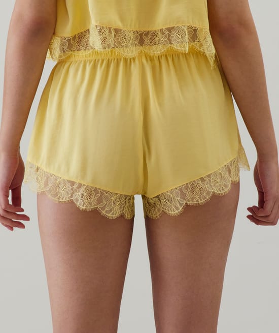 Satin and lace shorts;