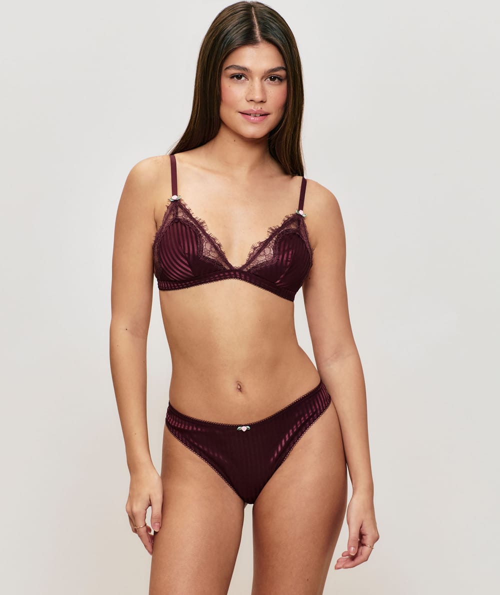 Satin and lace triangle bra;