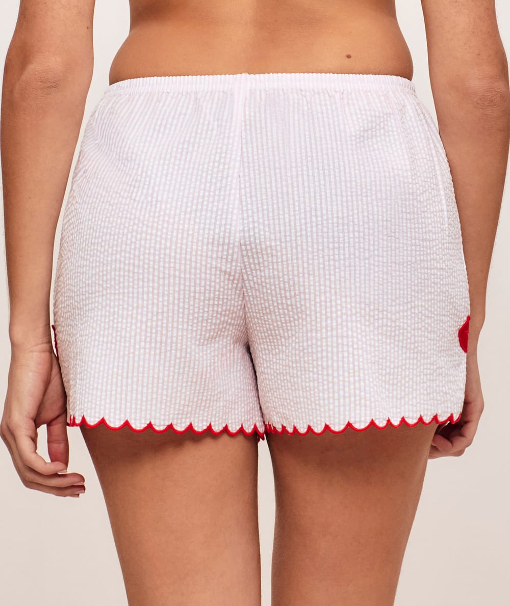 Short en coton &agrave; rayures motifs bouches;