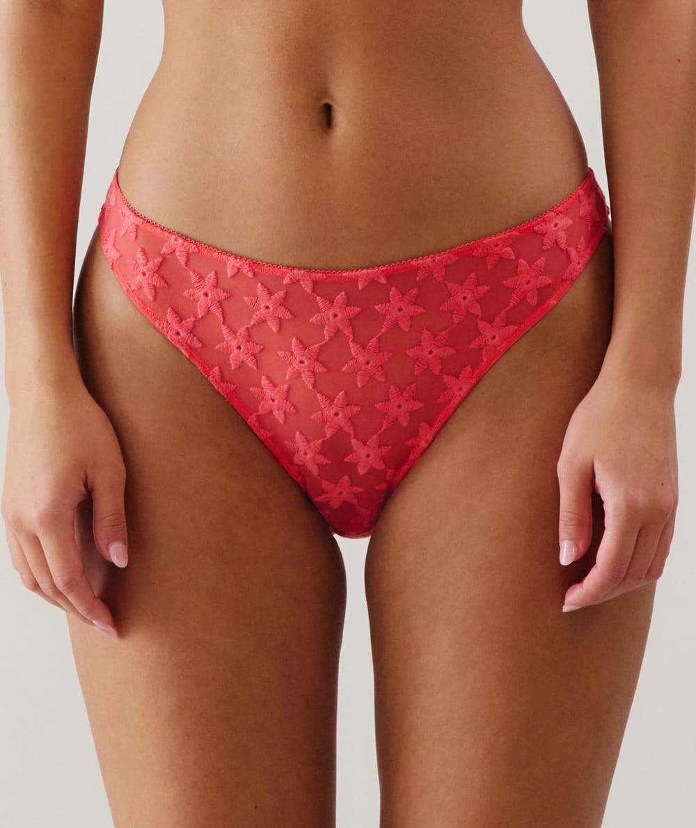 Embroidered tulle panties - coral;
