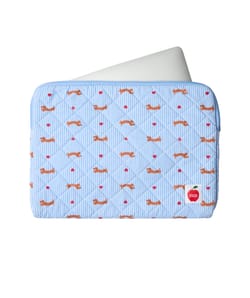 Laptop sleeve with printed dachshunds and stripes;